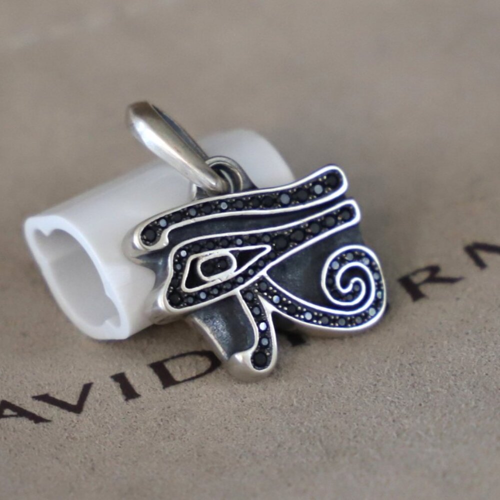 David Yurman Mens Sterling Silver Cairo Eye of Horus Pendant with Black Diamonds